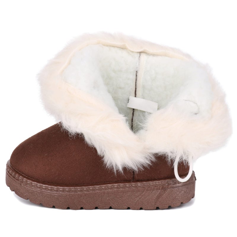 Femizee Toddler Girls Boots Warm Winter Snow Boots for Kid Boys Flat Button Size 8 Toddler,Coffee 26 - Image 5
